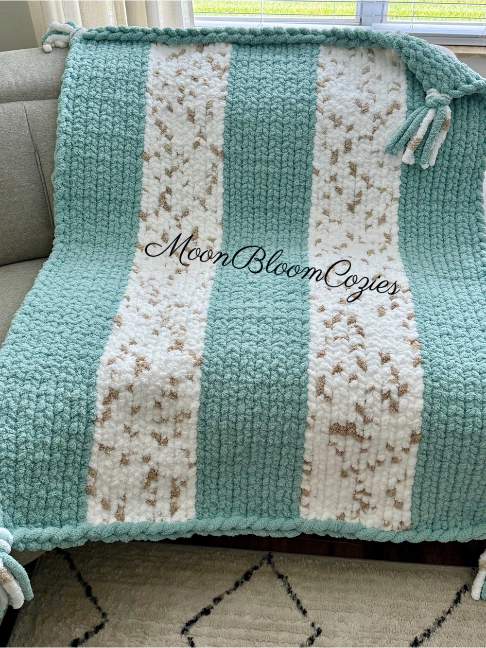 Seafoam Sanctuary Cozy Striped Throw Blanket